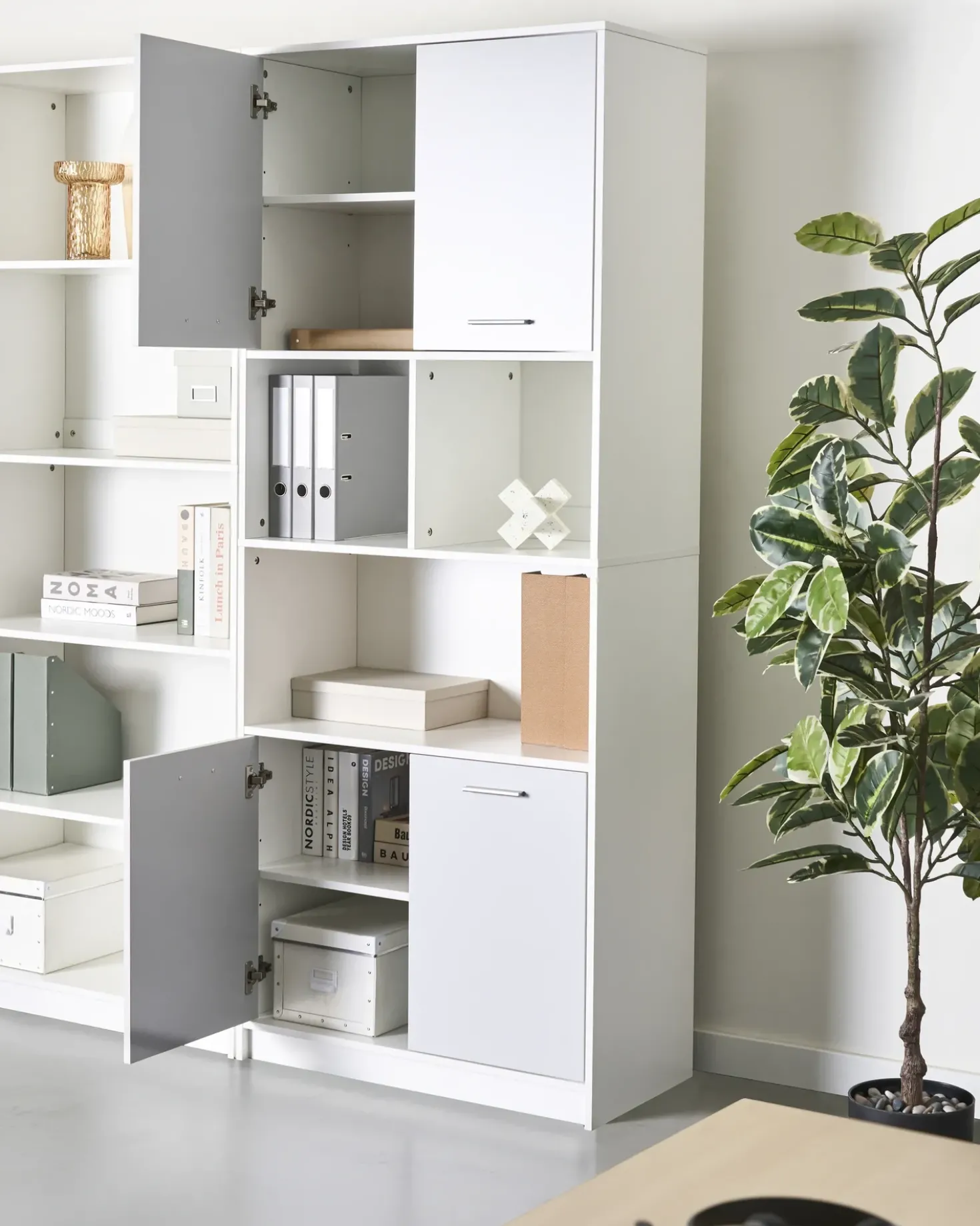 Libreria a 4 ante ZEHNA Grigio/Bianco