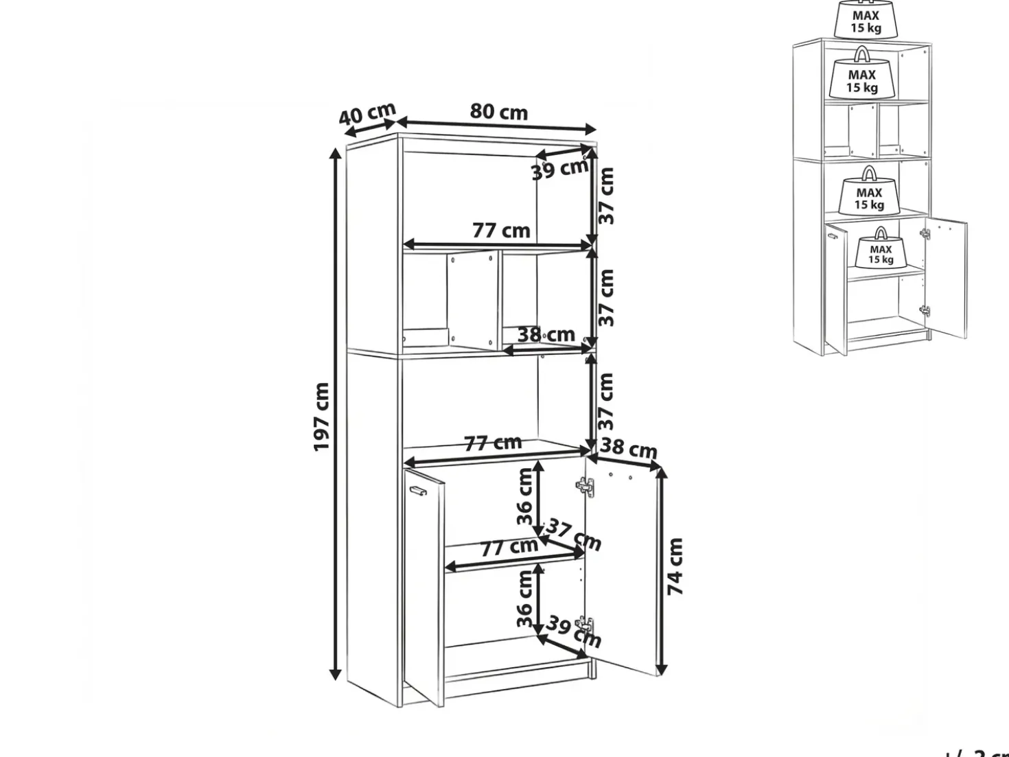 Libreria a 2 ante ZEHNA Grigio/Bianco