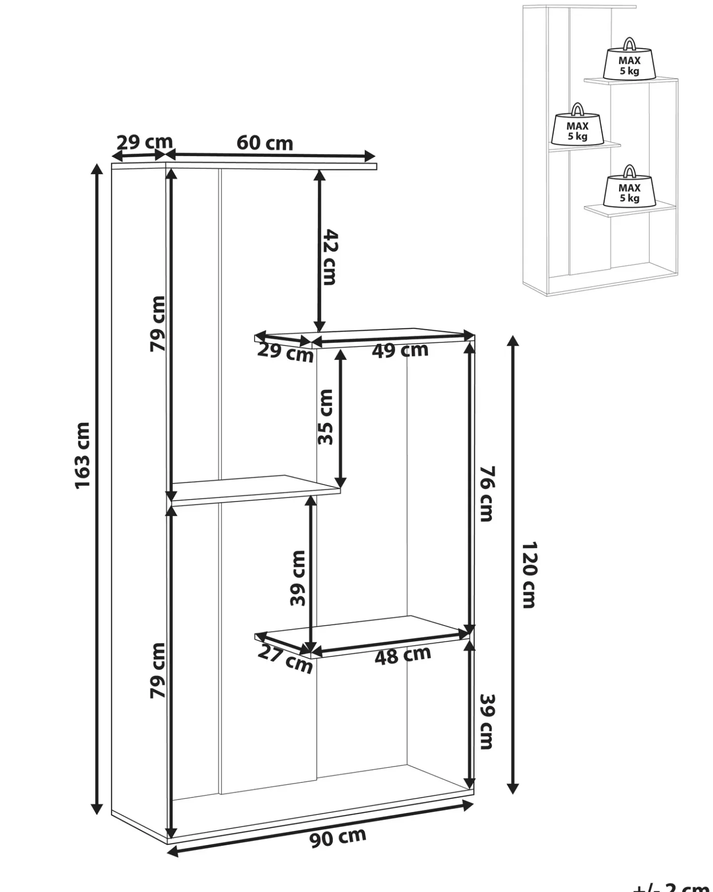 Libreria a 3 ripiani KAHNTAH 163 cm Marrone chiaro