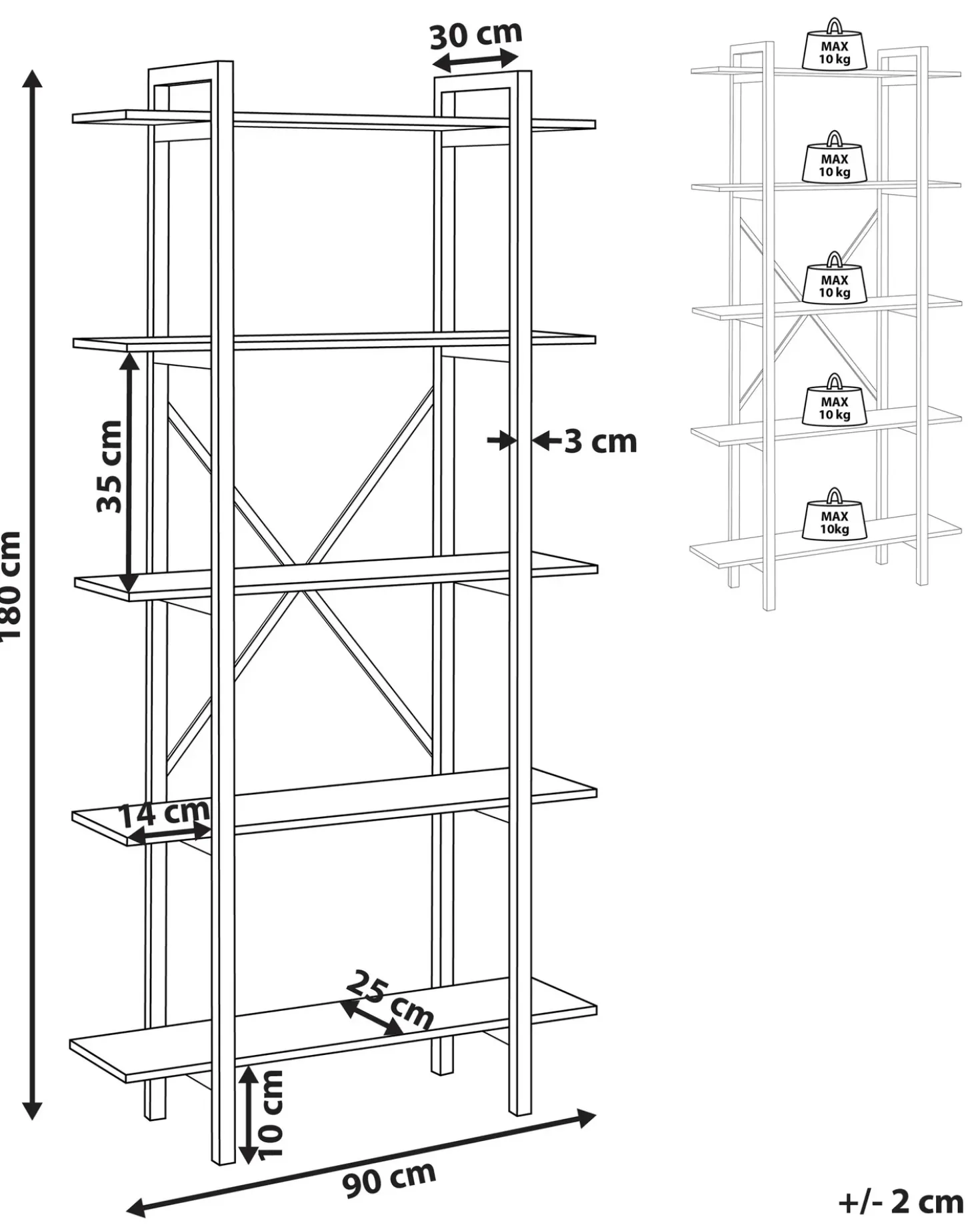 Mobile con 5 ripiani DARBY 180 cm Marrone scuro