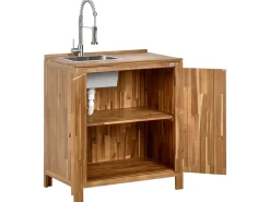Mobile da cucina per esterni con lavello VENOSA Legno d'acacia Marrone/Argento