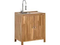 Mobile da cucina per esterni con lavello VENOSA Legno d'acacia Marrone/Argento