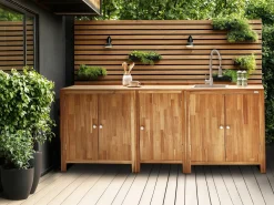 Mobile da cucina per esterni con lavello VENOSA Legno d'acacia Marrone/Argento