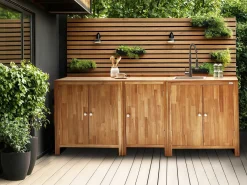 Mobile da cucina per esterni con lavello VENOSA Legno d'acacia Marrone/Nero