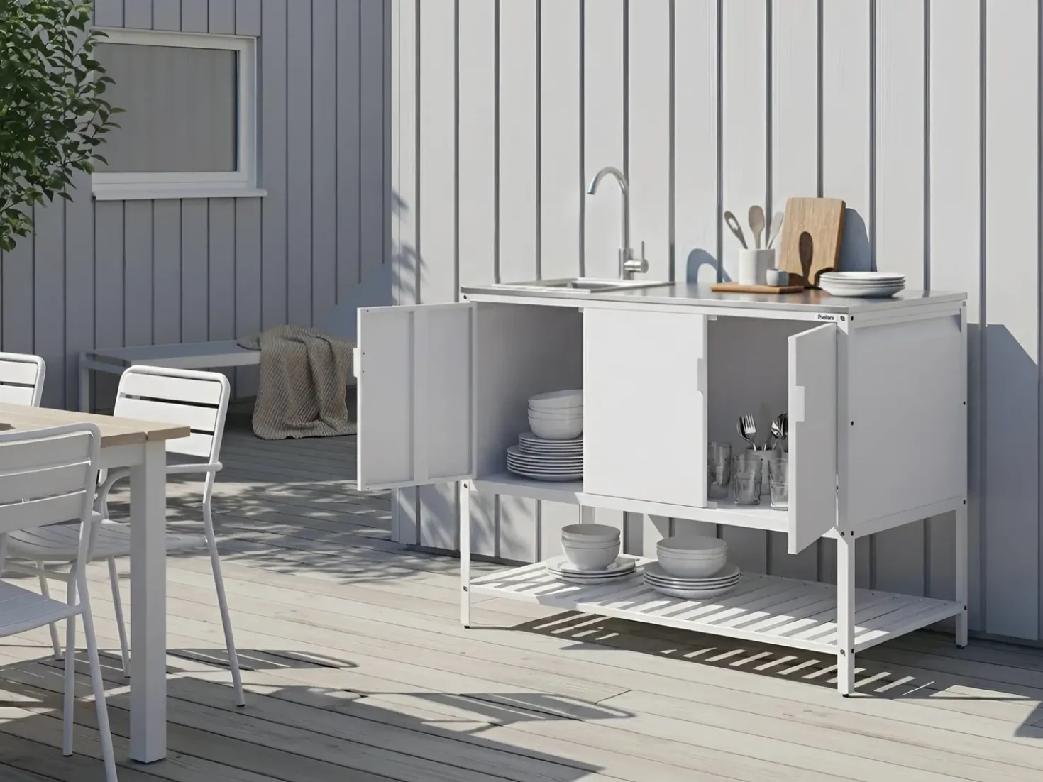 Mobile da cucina per esterni con lavello MAENZA Metallo Bianco