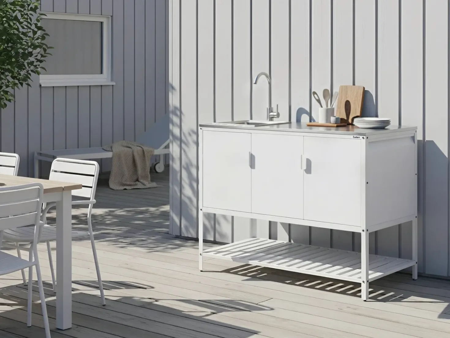 Mobile da cucina per esterni con lavello MAENZA Metallo Bianco