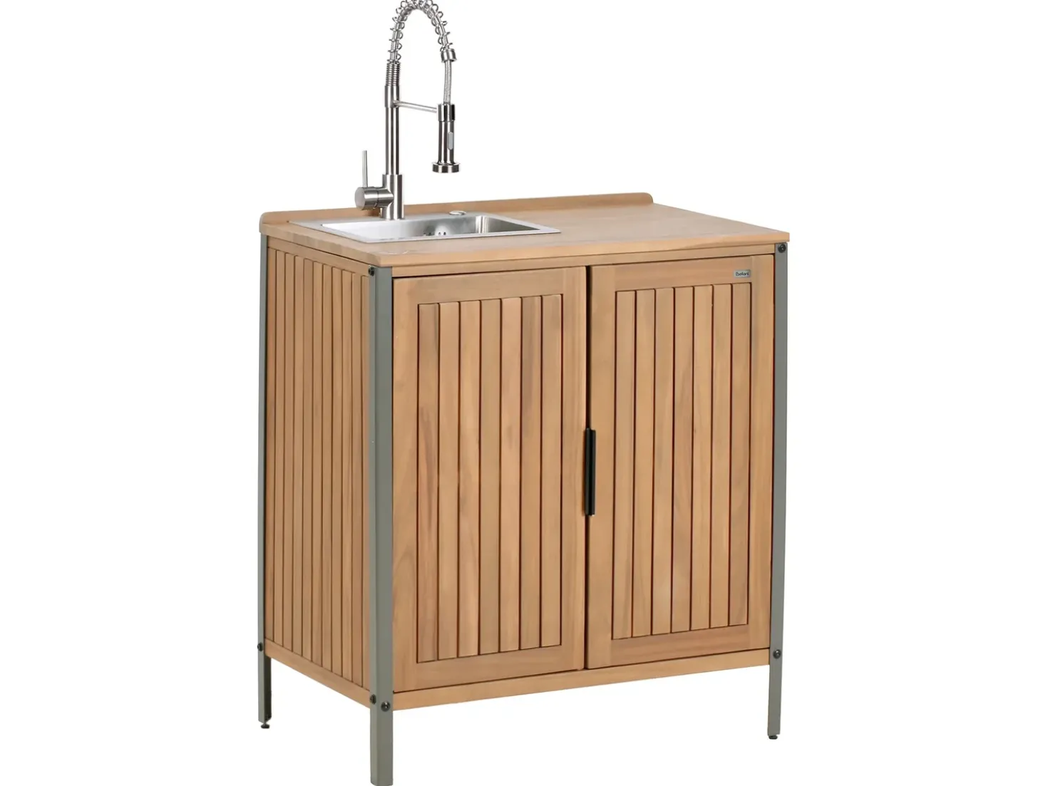 Mobile da cucina per esterni con lavello IVREA Legno di acacia certificato Marrone/Argento