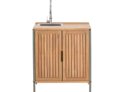 Mobile da cucina per esterni con lavello IVREA Legno di acacia certificato Marrone/Argento