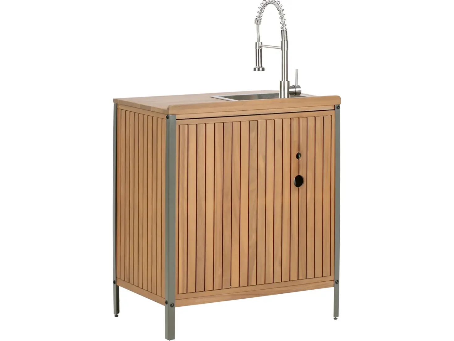 Mobile da cucina per esterni con lavello IVREA Legno di acacia certificato Marrone/Argento