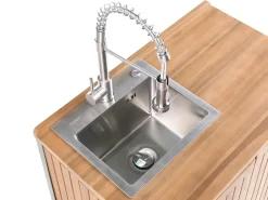 Mobile da cucina per esterni con lavello IVREA Legno di acacia certificato Marrone/Argento