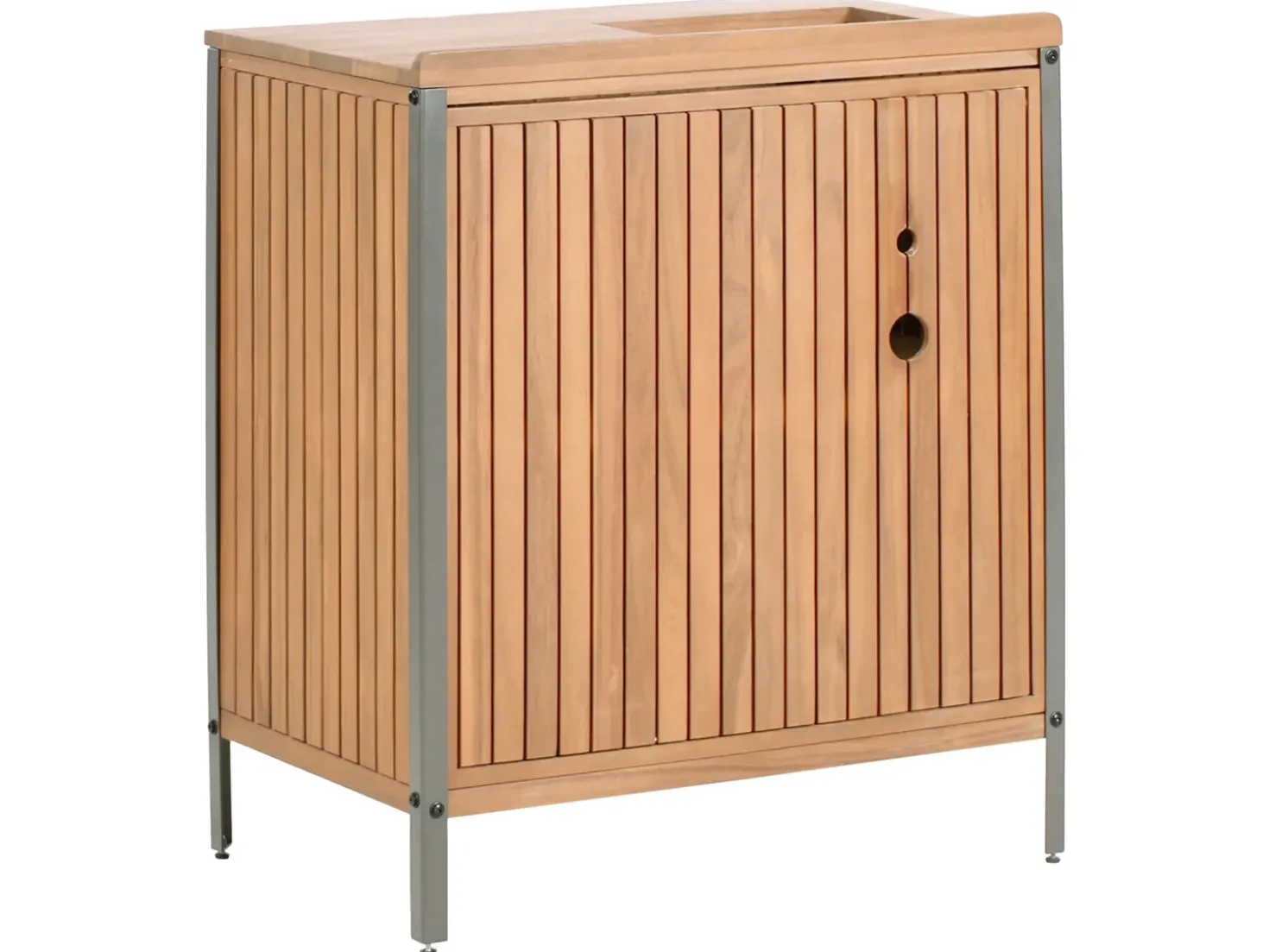 Mobile da cucina per esterni con lavello IVREA Legno di acacia certificato Marrone/Argento