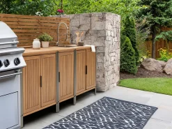 Mobile da cucina per esterni con lavello IVREA Legno di acacia certificato Marrone/Argento
