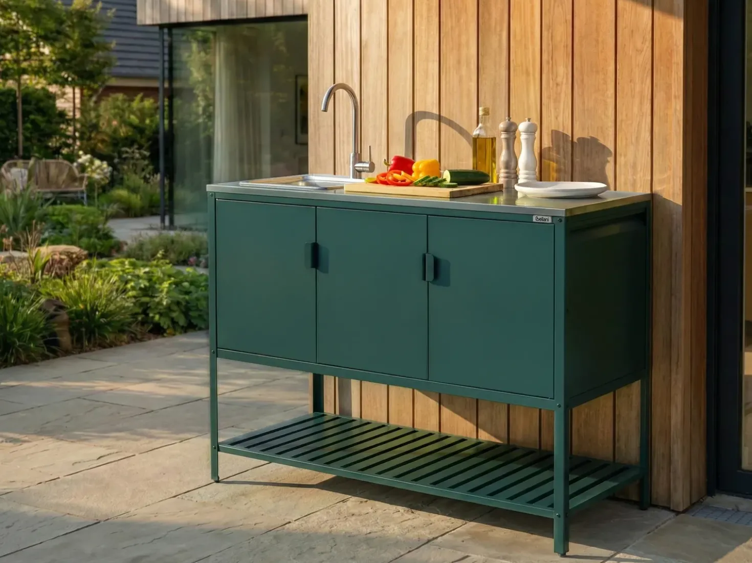 Mobile da cucina per esterni con lavello MAENZA Metallo Verde