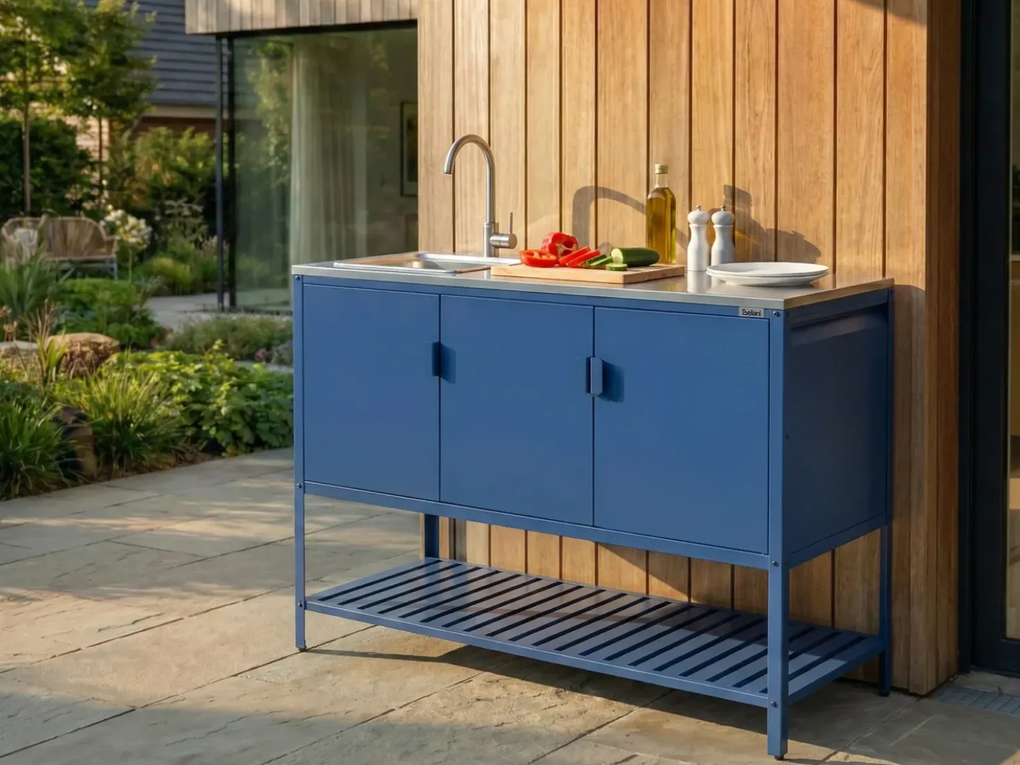 Mobile da cucina per esterni con lavello MAENZA Metallo Blu