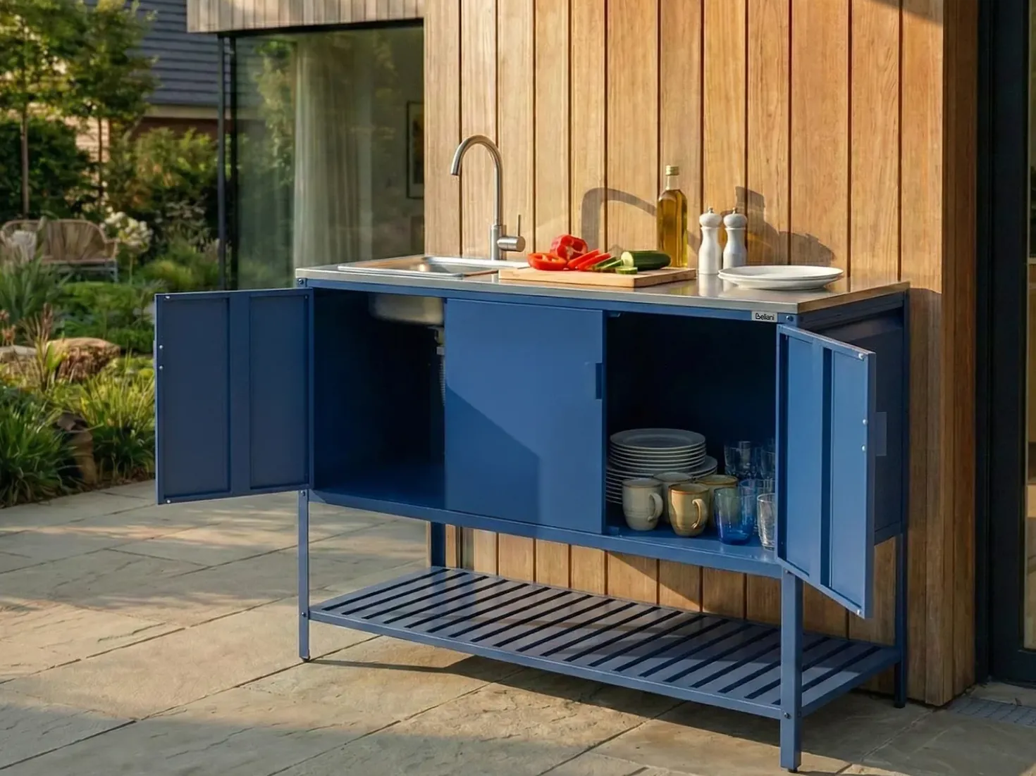 Mobile da cucina per esterni con lavello MAENZA Metallo Blu