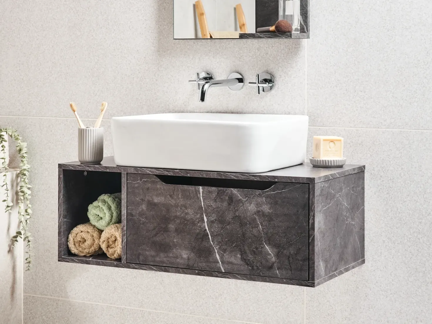 Mobile lavabo a parete CASCAVEL 80 cm Marmo nero