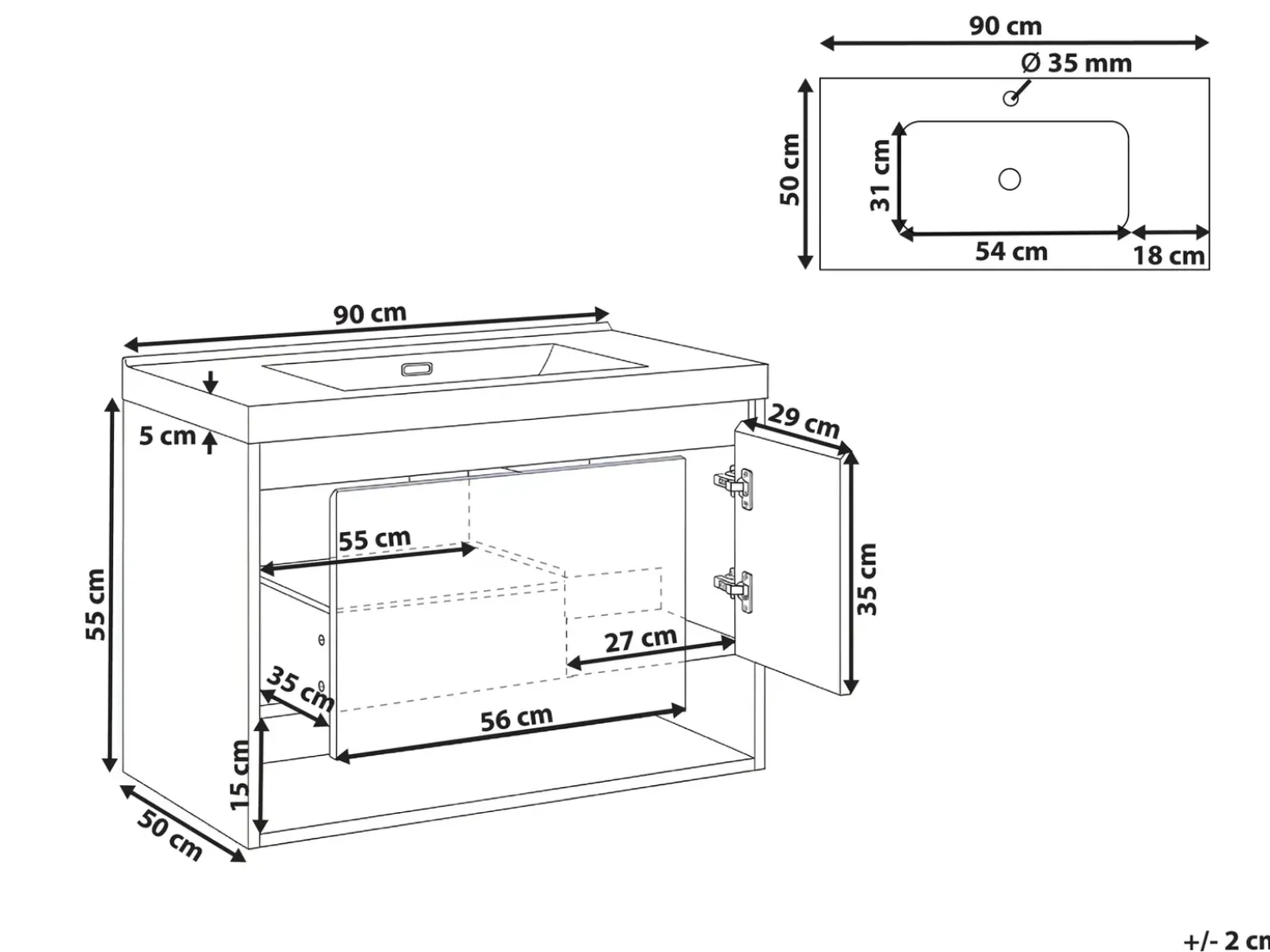Mobile lavabo a parete con lavabo UMAYO Marrone chiaro