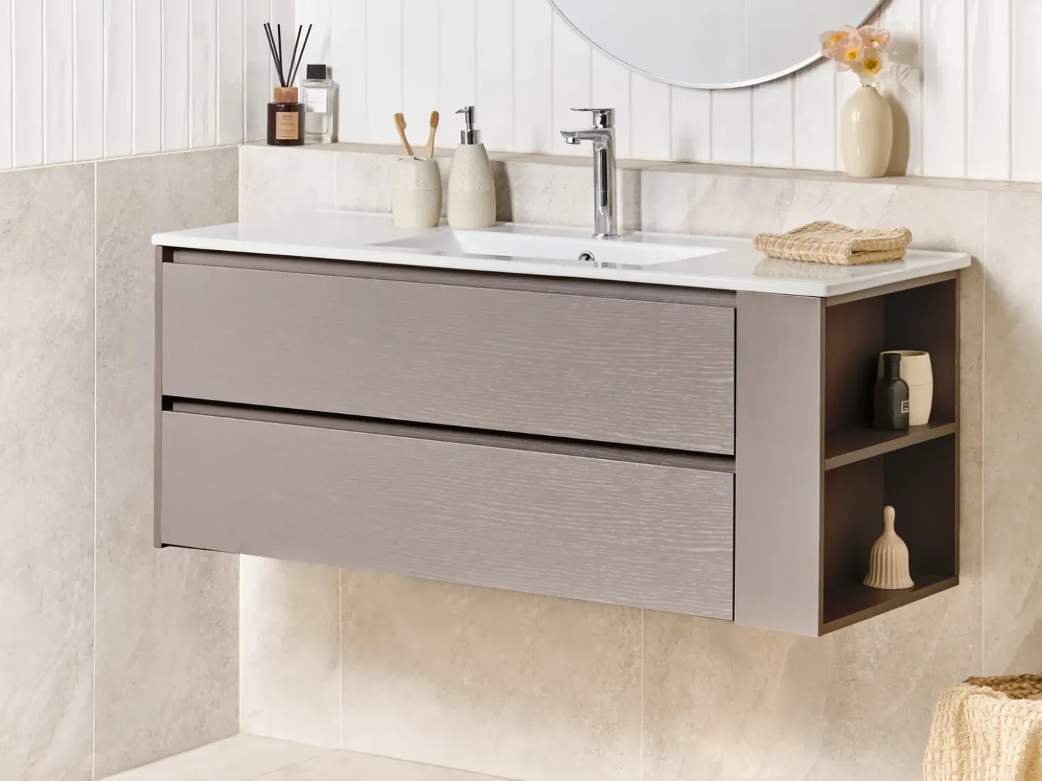 Mobile lavabo a parete con lavabo MANCORA Tortora