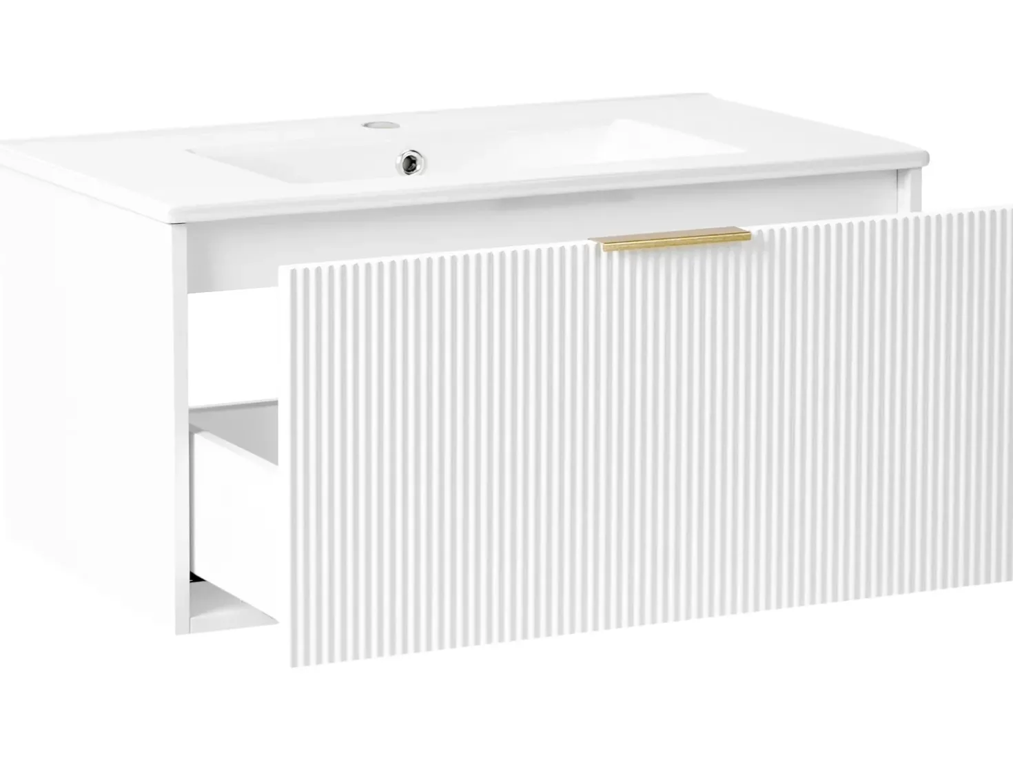 Mobile lavabo a parete con lavabo con impugnatura dorata TILCARA Bianco