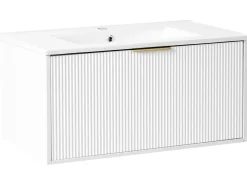 Mobile lavabo a parete con lavabo con impugnatura dorata TILCARA Bianco