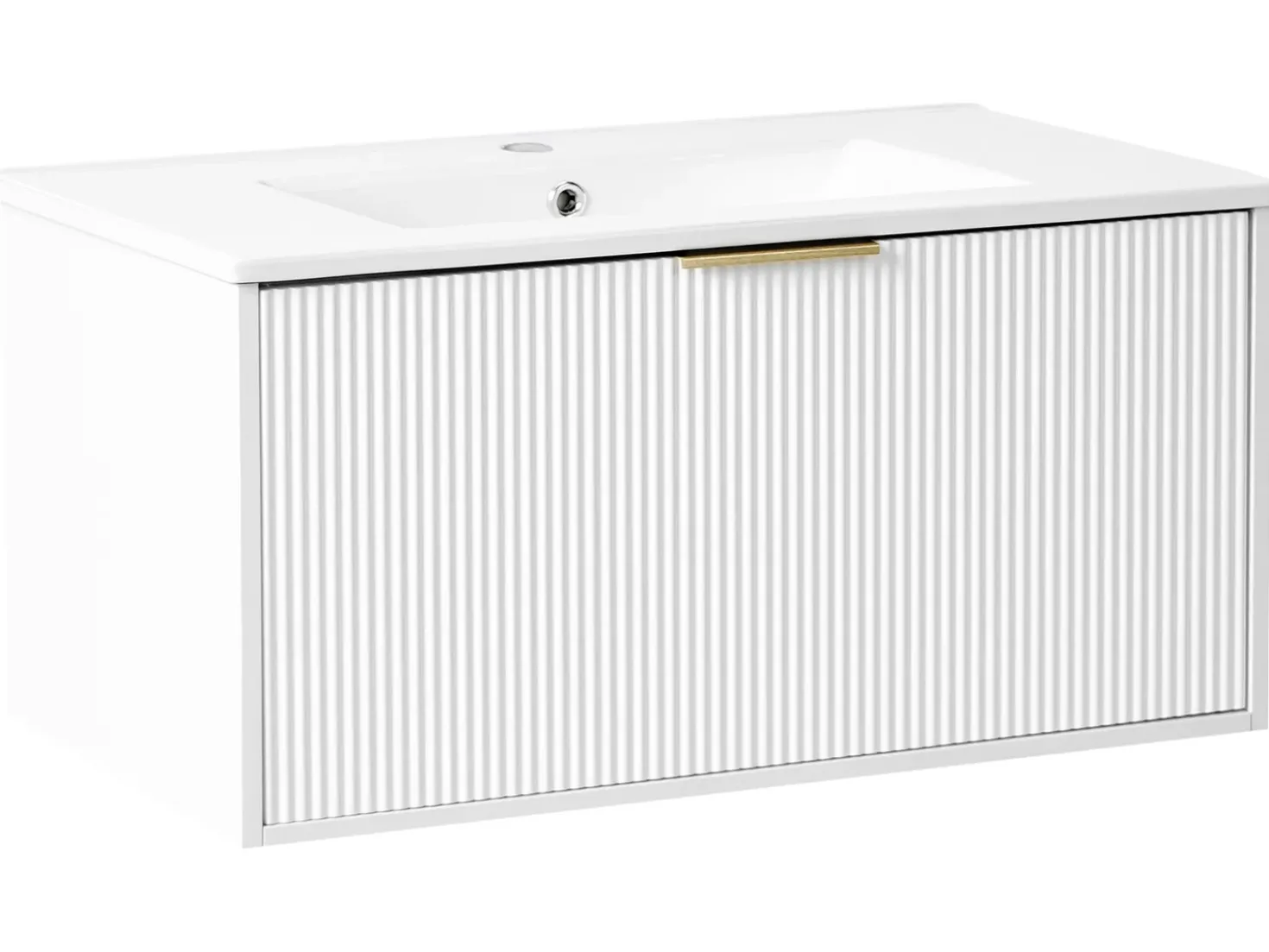 Mobile lavabo a parete con lavabo con impugnatura dorata TILCARA Bianco