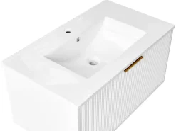 Mobile lavabo a parete con lavabo con impugnatura dorata TILCARA Bianco