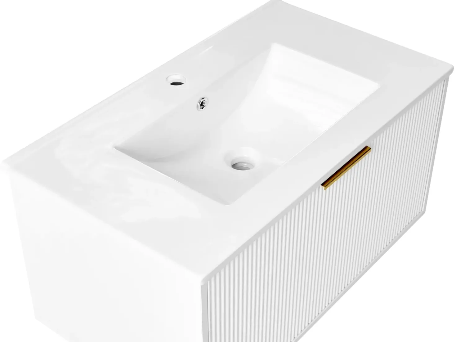 Mobile lavabo a parete con lavabo con impugnatura dorata TILCARA Bianco