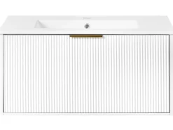 Mobile lavabo a parete con lavabo con impugnatura dorata TILCARA Bianco