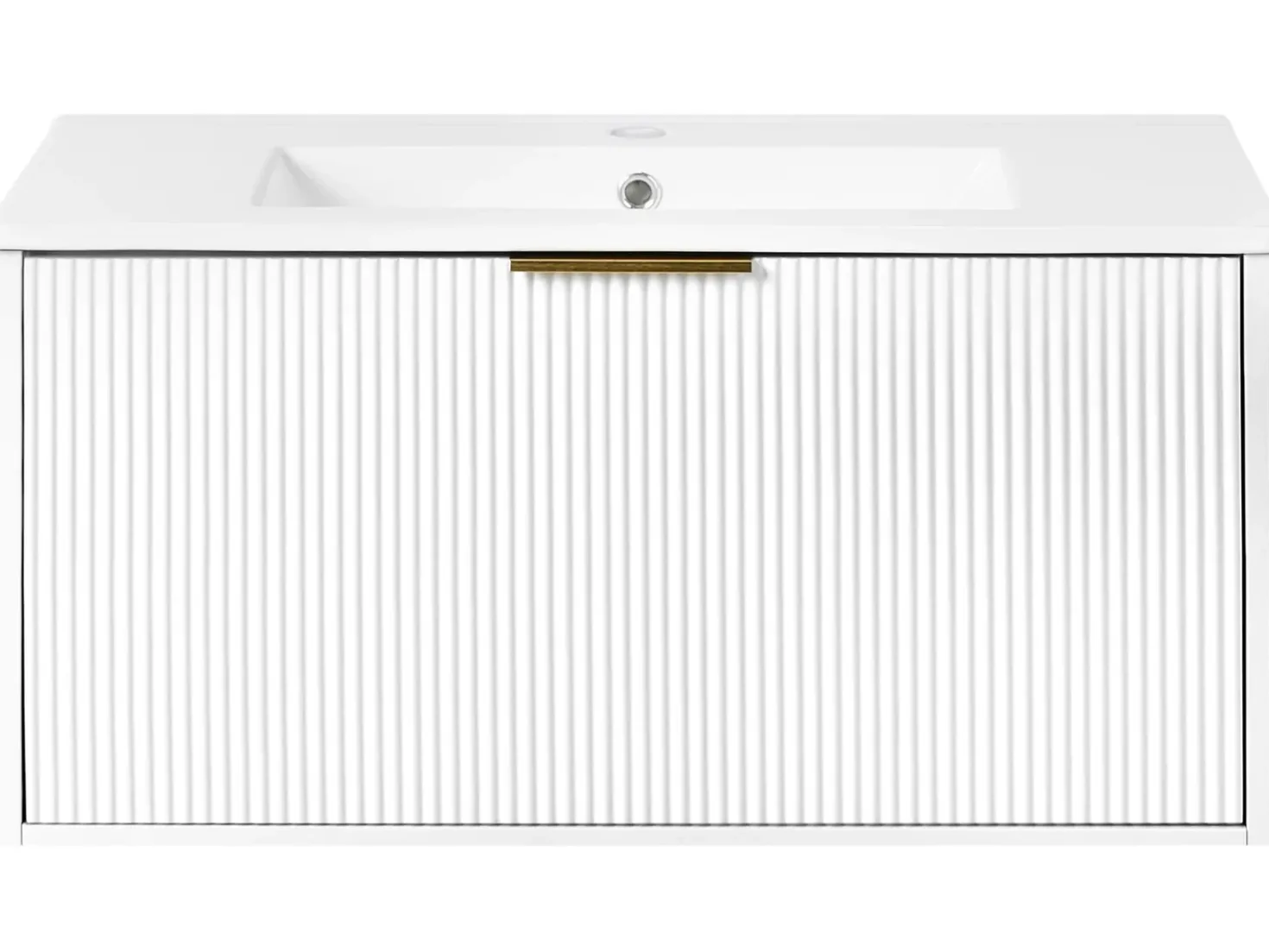 Mobile lavabo a parete con lavabo con impugnatura dorata TILCARA Bianco