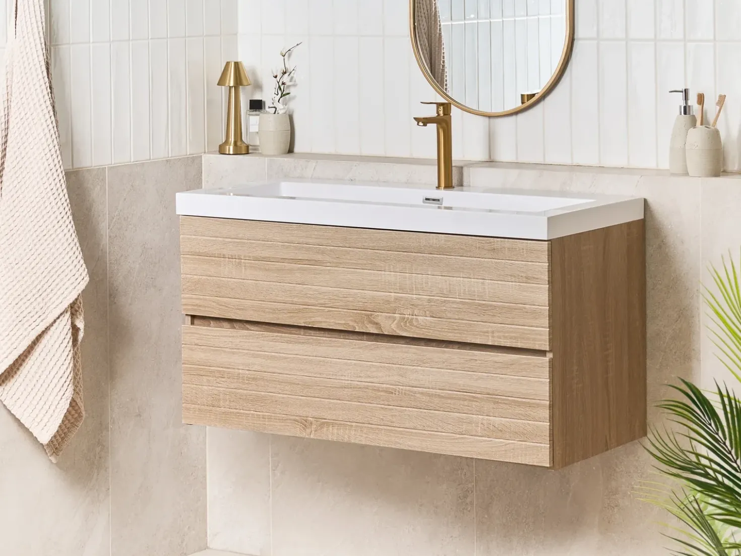 Mobile lavabo a parete con lavabo URUCU Marrone chiaro
