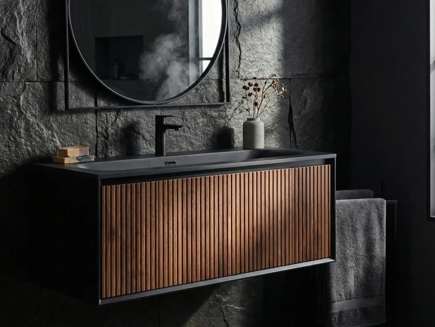 Mobile lavabo a parete con lavabo TITICACA Marrone scuro