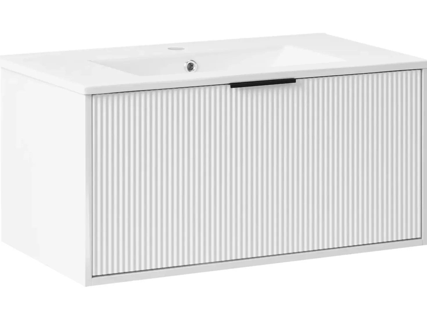 Mobile lavabo a parete con lavabo con impugnatura nera TILCARA Bianco