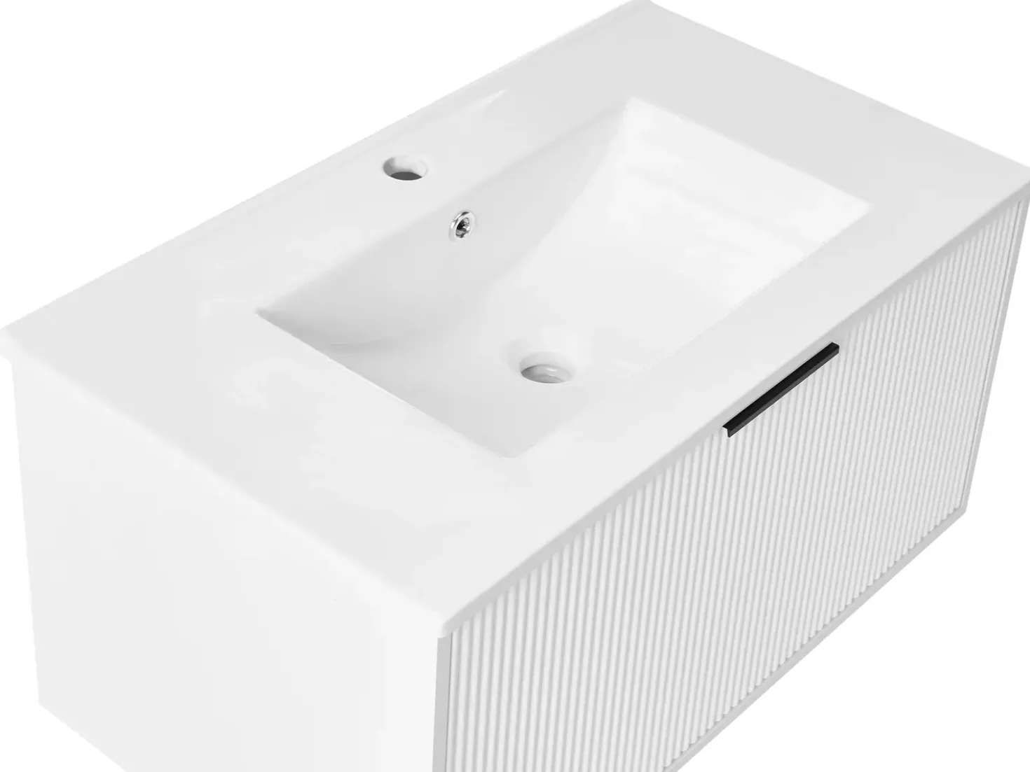 Mobile lavabo a parete con lavabo con impugnatura nera TILCARA Bianco