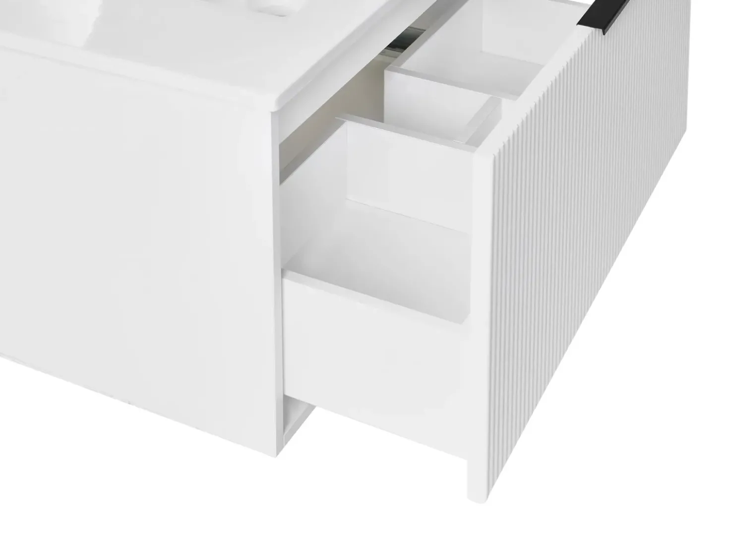 Mobile lavabo a parete con lavabo con impugnatura nera TILCARA Bianco