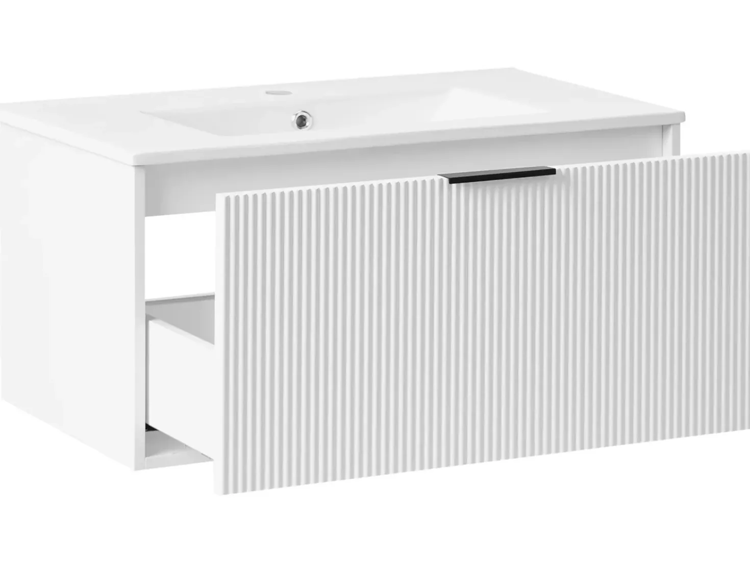 Mobile lavabo a parete con lavabo con impugnatura nera TILCARA Bianco
