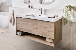 Mobile lavabo a parete con lavabo UMAYO Marrone chiaro