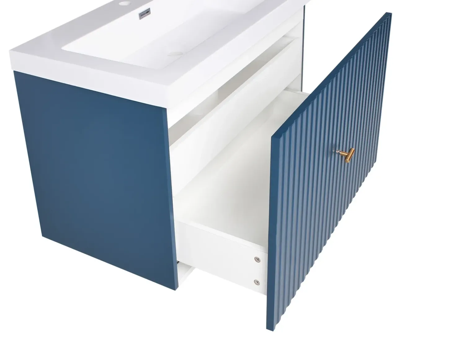 Mobile lavabo a parete con lavabo con impugnatura dorata LAGO Blu scuro