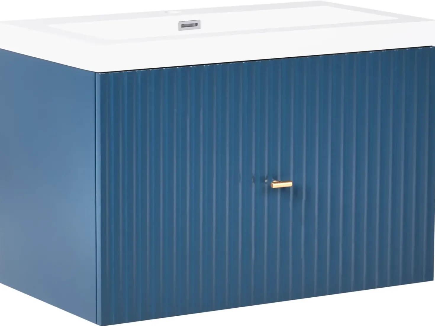 Mobile lavabo a parete con lavabo con impugnatura dorata LAGO Blu scuro