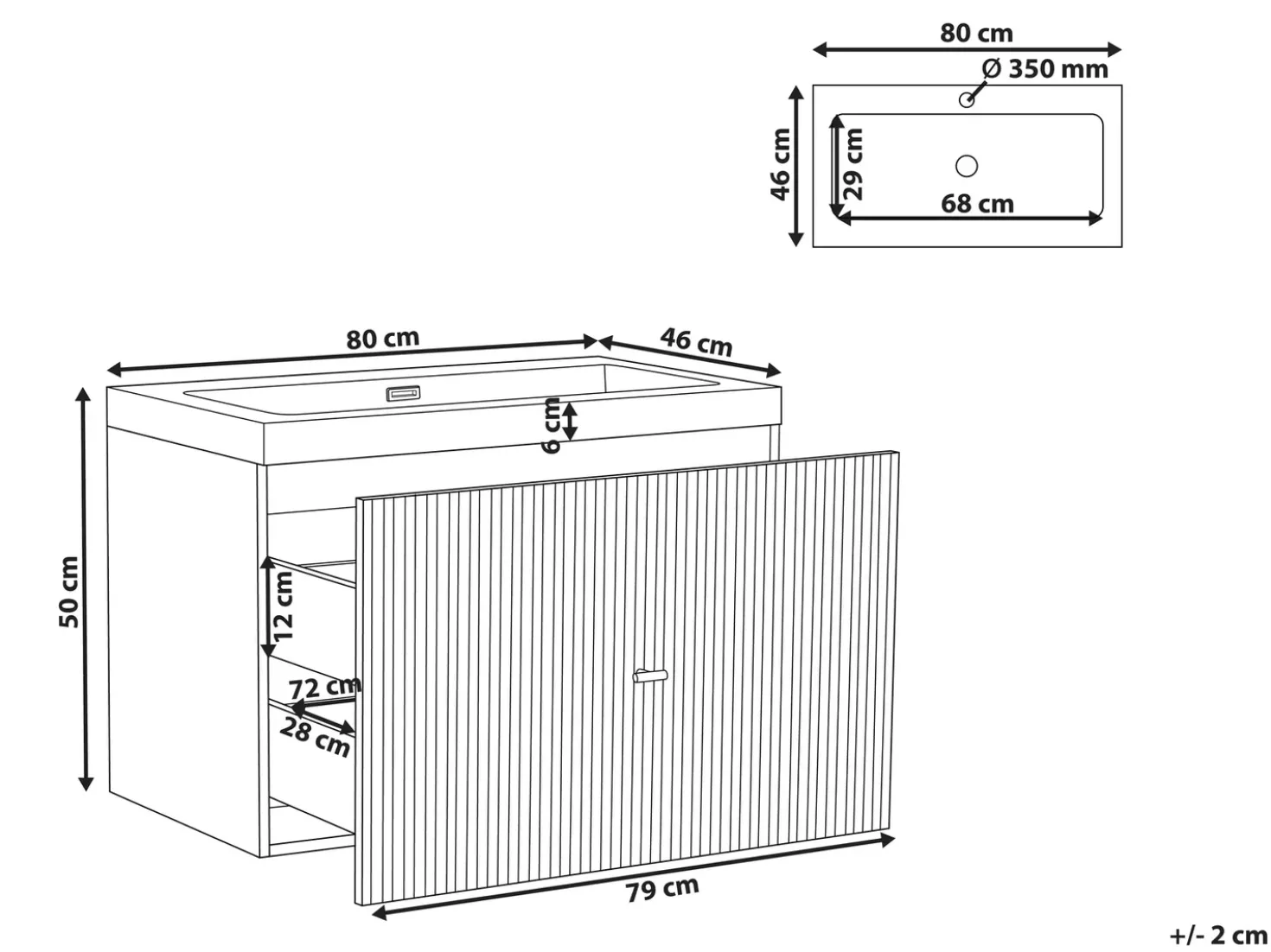 Mobile lavabo a parete con lavabo con impugnatura dorata LAGO Blu scuro