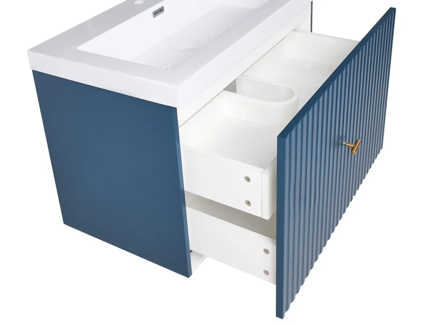 Mobile lavabo a parete con lavabo con impugnatura dorata LAGO Blu scuro