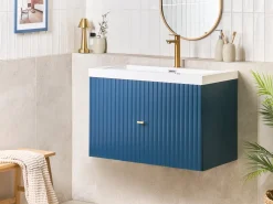 Mobile lavabo a parete con lavabo con impugnatura dorata LAGO Blu scuro