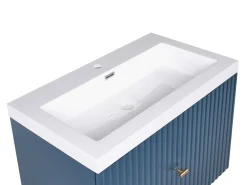 Mobile lavabo a parete con lavabo con impugnatura dorata LAGO Blu scuro