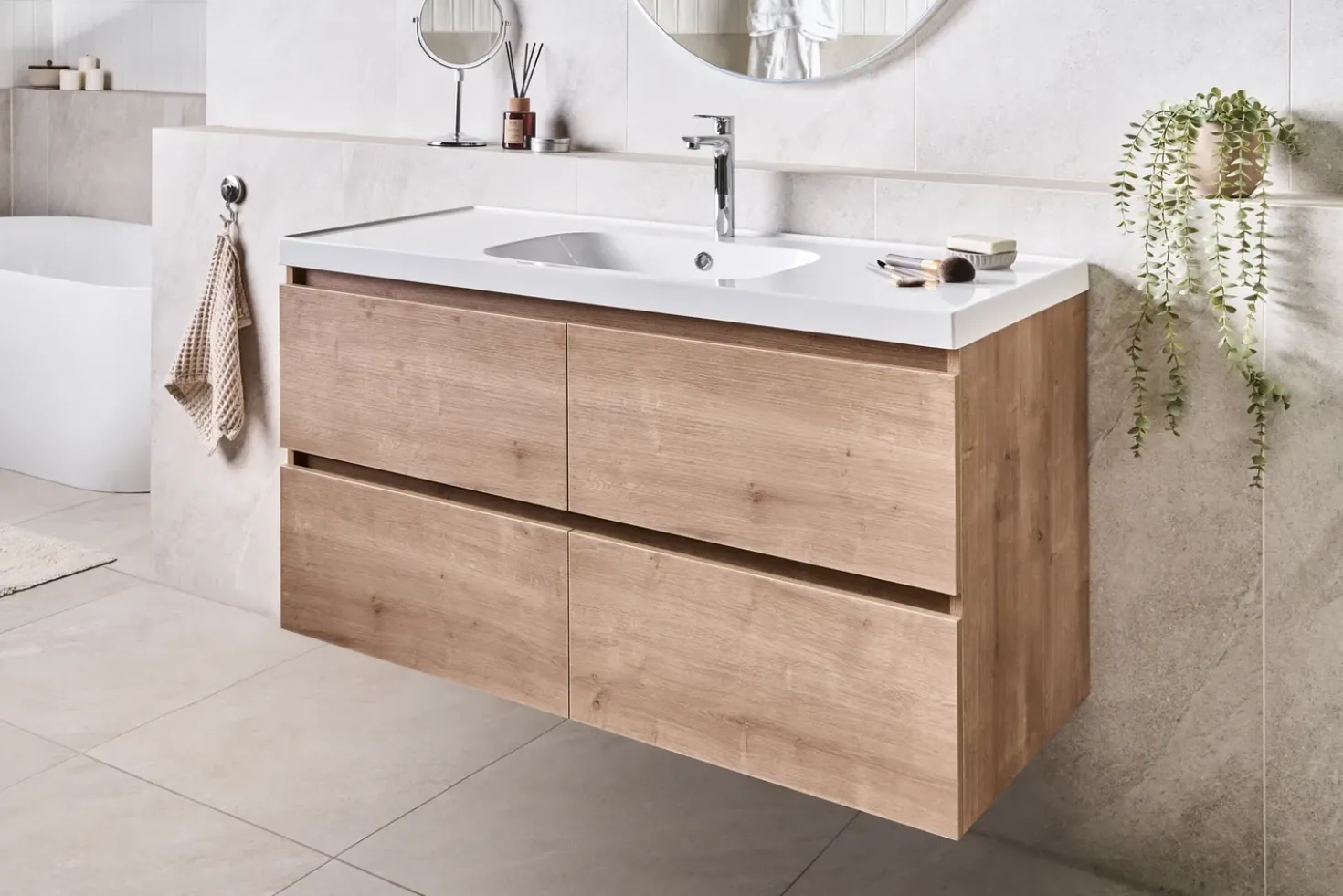 Mobile lavabo a parete con lavabo LAGOA Marrone chiaro