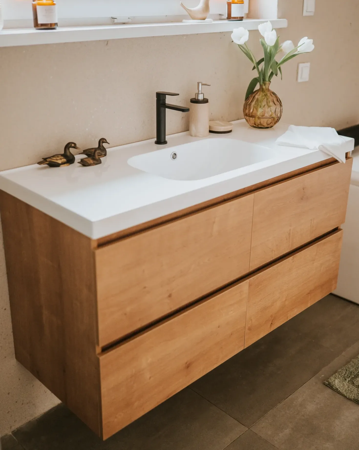 Mobile lavabo a parete con lavabo LAGOA Marrone chiaro