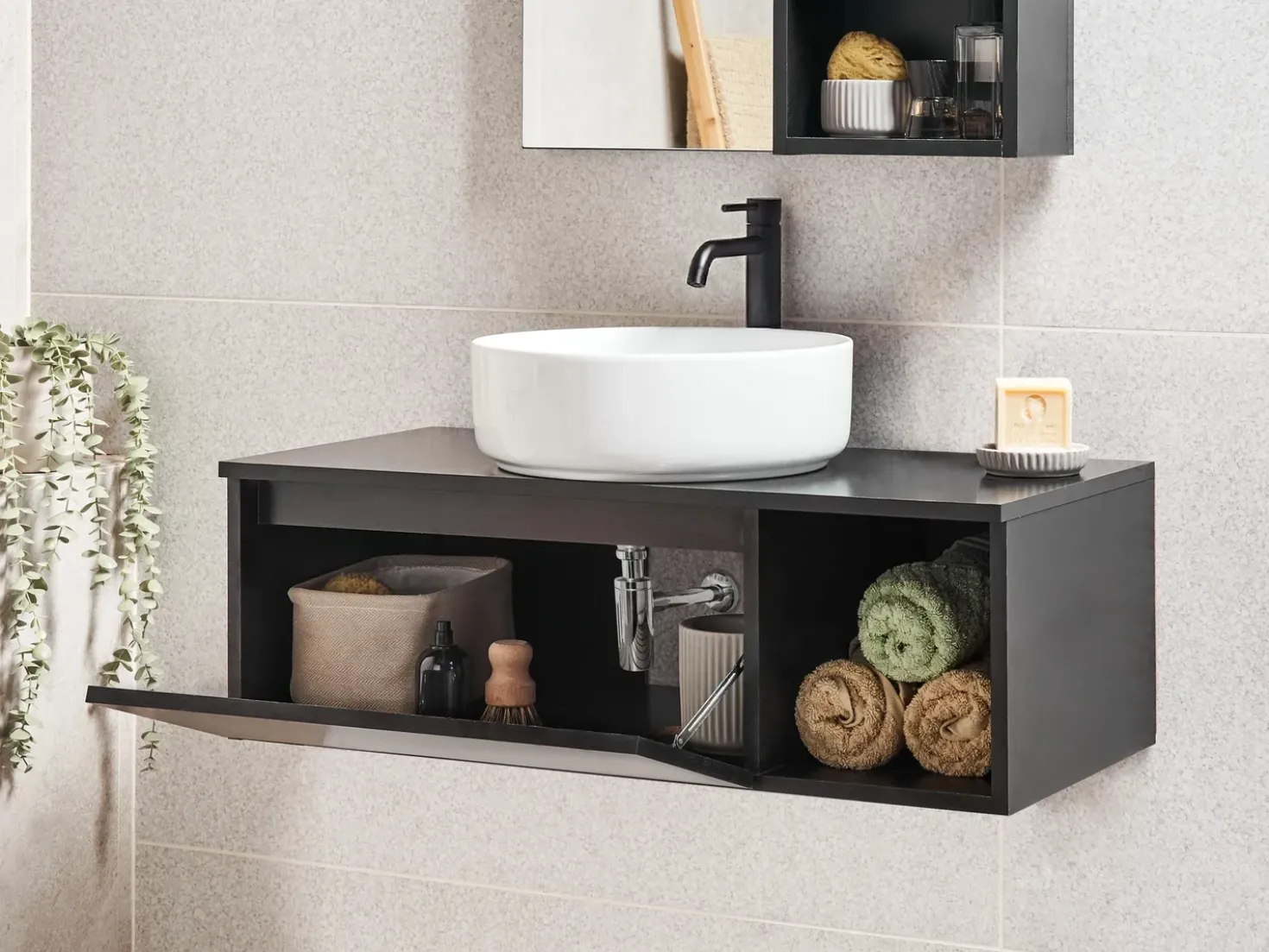 Mobile lavabo a parete RUPANCO 80 cm Nero
