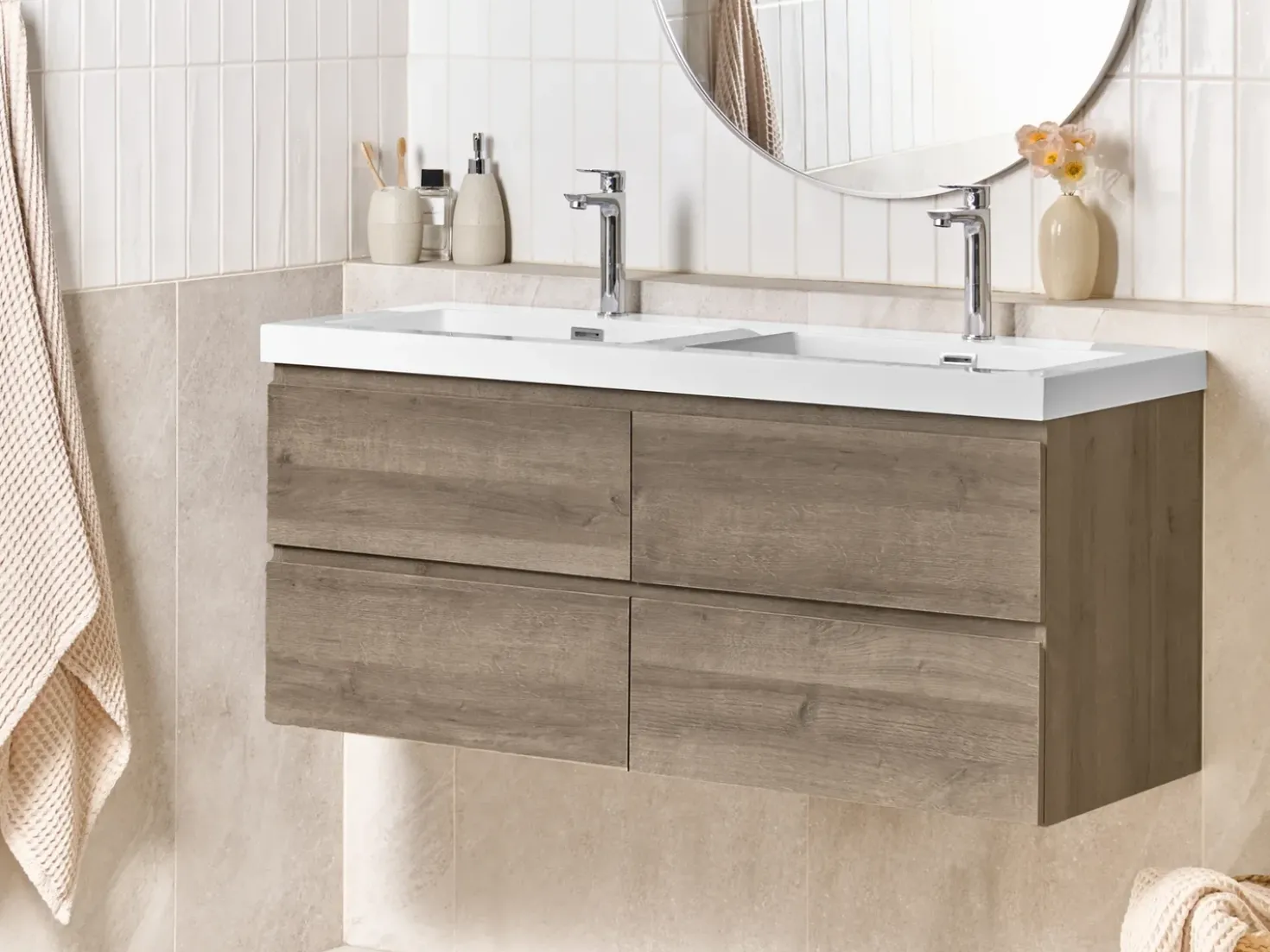 Mobile lavabo doppio a parete VIEDMA Tortora