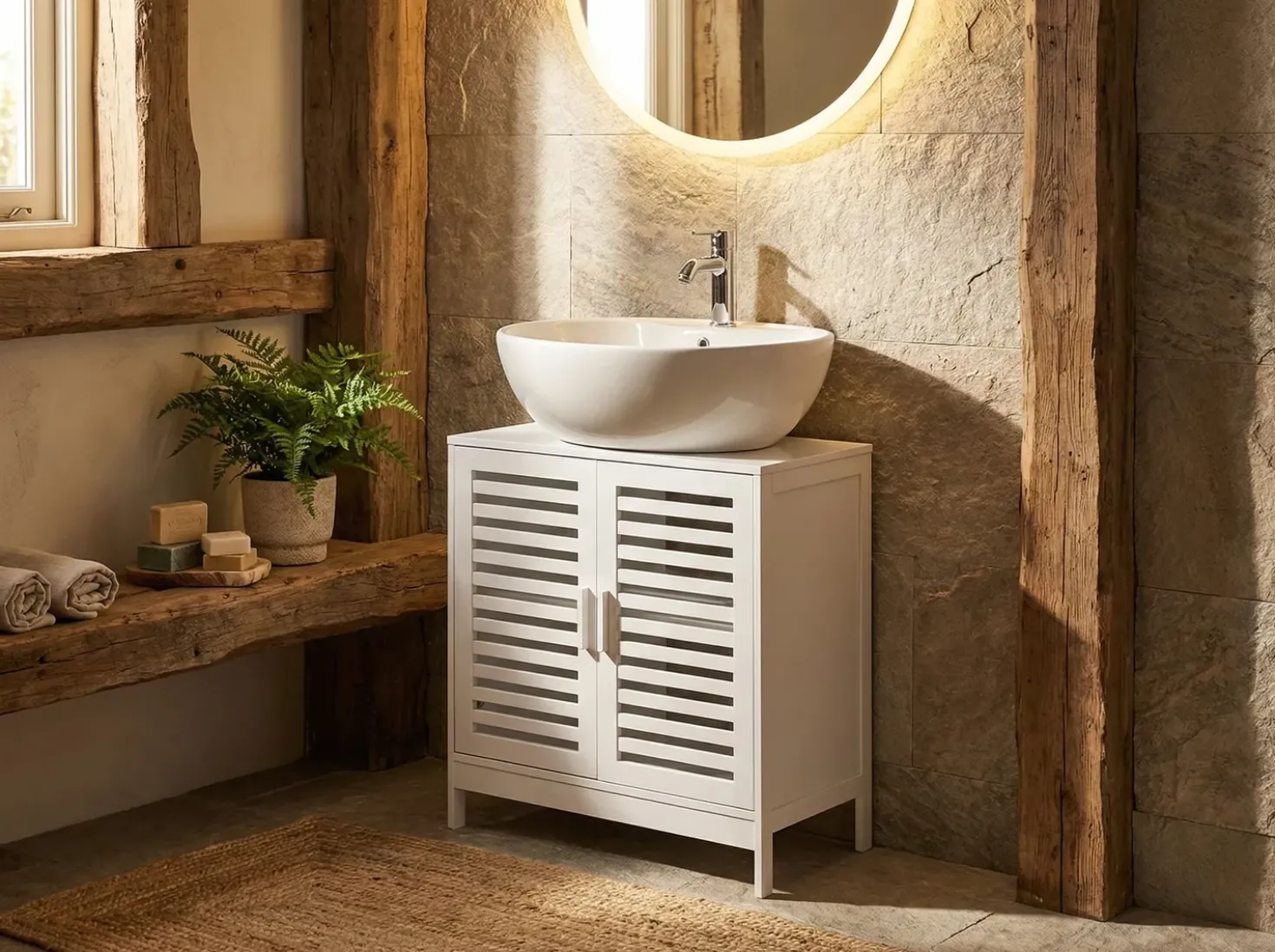 Mobile lavabo MISSOULA Bambù 60 cm Bianco