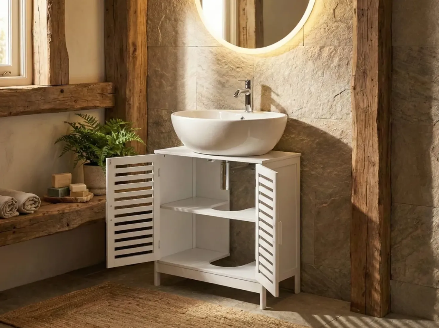 Mobile lavabo MISSOULA Bambù 60 cm Bianco