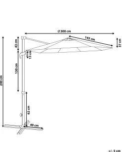 Ombrellone a sbalzo 300 cm SAVONA Grigio scuro Grigio