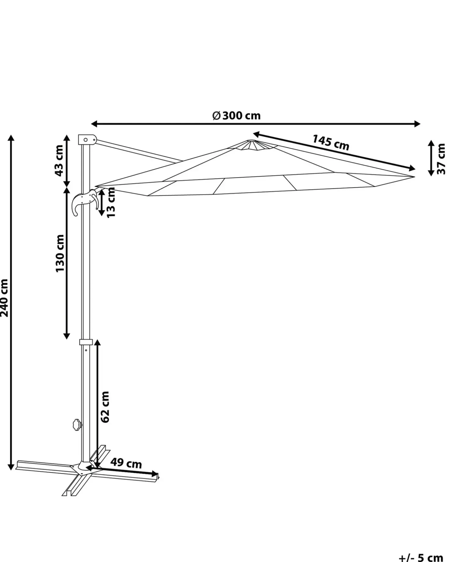 Ombrellone a sbalzo 300 cm SAVONA Grigio scuro Grigio